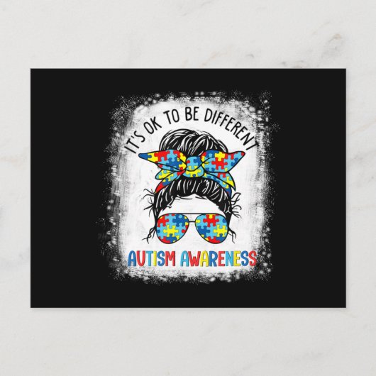 It's Ok To Be Different Autism Awareness Messy Bun Postkarte (Vorderseite)