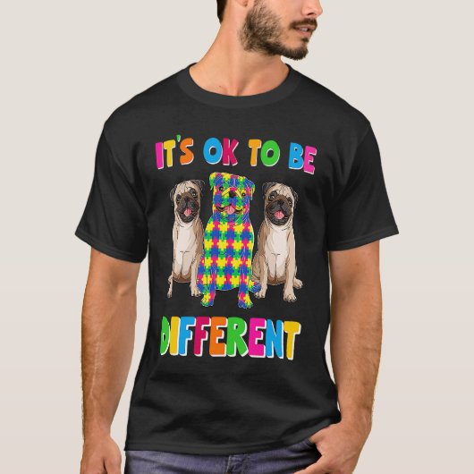 It's Ok To Be Different Autism Awareness Three Pug T-Shirt (Vorderseite)