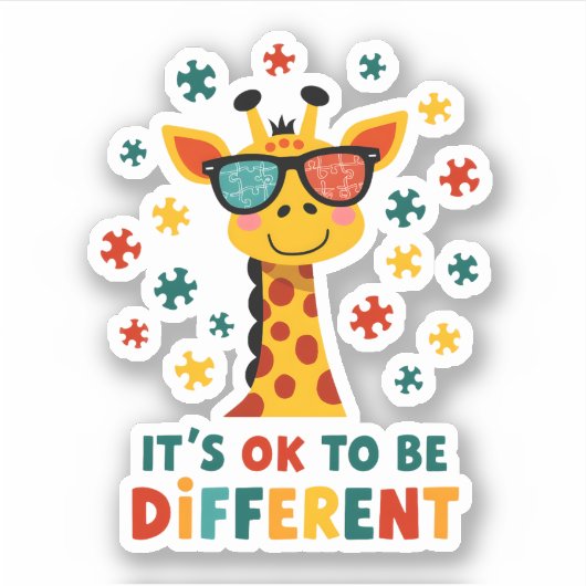 It's Ok To Be Different Giraffe Autism Awareness B Aufkleber (Vorderseite)