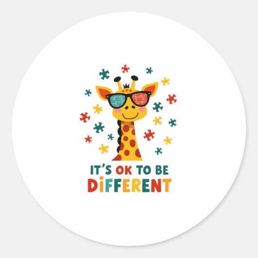 It's Ok To Be Different Giraffe Autism Awareness B Runder Aufkleber (Vorderseite)
