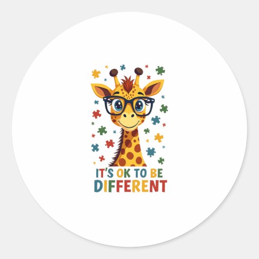 It's Ok To Be Different Giraffe Autism Awareness B Runder Aufkleber (Vorderseite)
