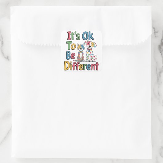 It's ok to be different quadratischer aufkleber (Tasche)