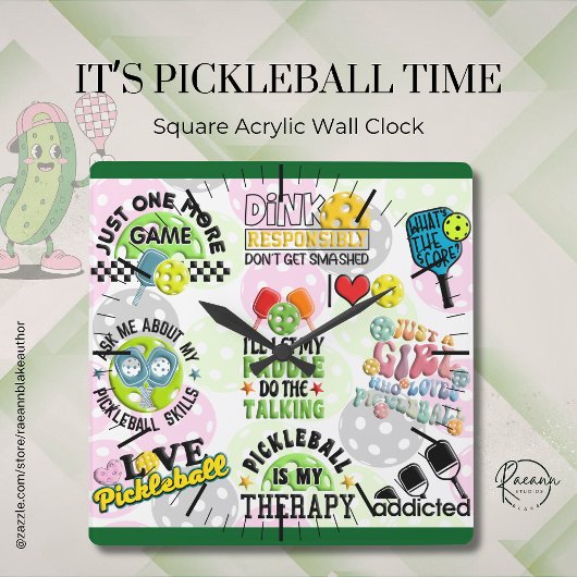 It's Pickleball Time Square Wall Clock Quadratische Wanduhr