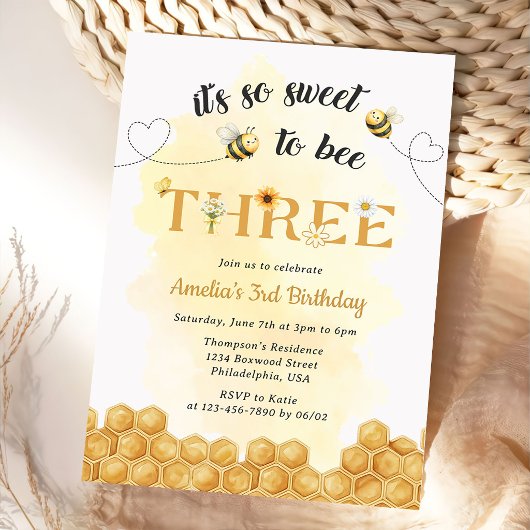 It's So Sweet To Bee 3rd Birthday Invitation Einladung