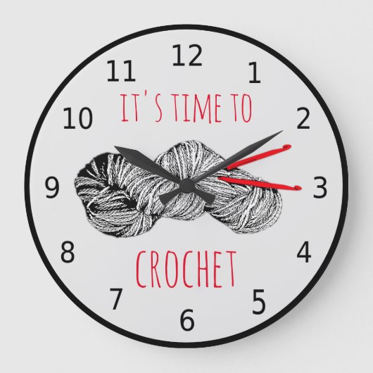 It's time for crochet with numbers große wanduhr (Vorderseite)