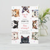 It's Time to Paw-ty Party Animals Kids Birthday Einladung (Stehend Vorderseite)