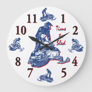 Its Time to Sled - Snowmobile Clock Große Wanduhr