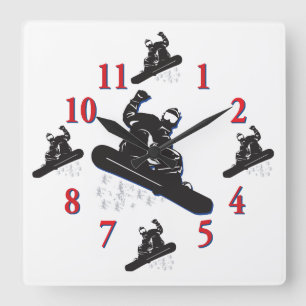 Its Time To Snowboard - A Cool Snowboarder Quadratische Wanduhr