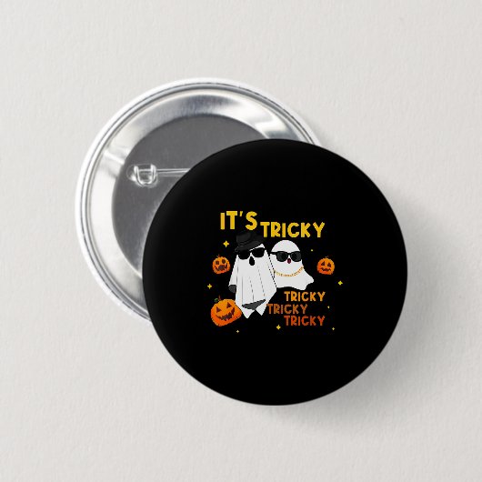 It's Tricky Tricky Tricky Funny Ghost Boo Hallowee Button (Vorne & Hinten)