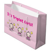 It's Triplet Girls!, Triplet Babies Gift Wrap, Große Geschenktüte (Vorderseite Schrägansicht)