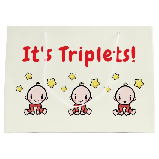 It's Triplets!, Triplet Babies Gift Wrap, Neutral Große Geschenktüte (Vorderseite)
