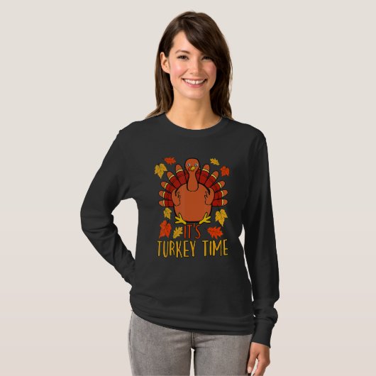 It's Turkey Time Thanksgiving for Women Falling L T-Shirt (Vorne ganz)