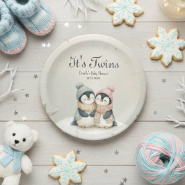 Its Twins penguin Winter Wonderland Baby Shower Pappteller