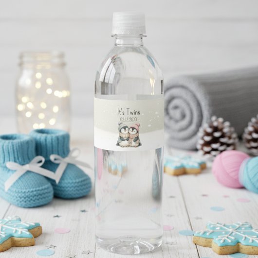 Its Twins Winter penguin Baby Shower theme Wasserflaschenetikett
