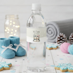 It's Twins Winter Pinguin Baby Shower Thema  Wasserflaschenetikett