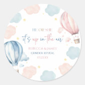 It's Up In The Air Hot Air Balloon Gender Reveal Runder Aufkleber (Vorderseite)