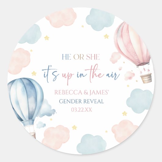 It's Up In The Air Hot Air Balloon Gender Reveal Runder Aufkleber (Vorderseite)