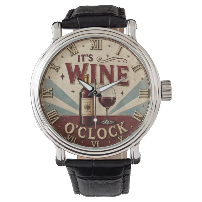 It's Wine O'Clock Rustic Home Bar  Armbanduhr (Vorderseite)