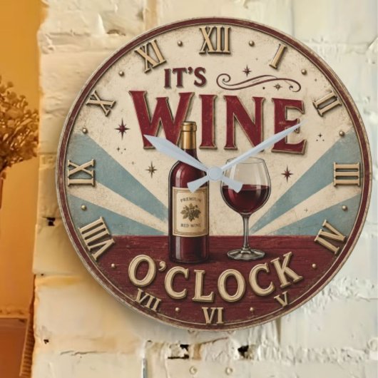 It's Wine O'Clock Rustic Home Bar Große Wanduhr