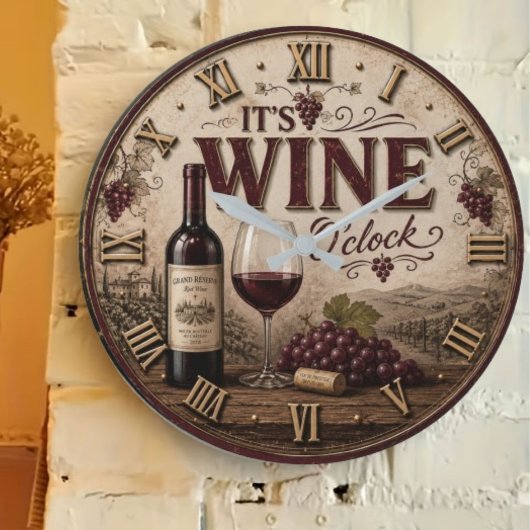 It's Wine O'Clock Vintage Vineyard Große Wanduhr