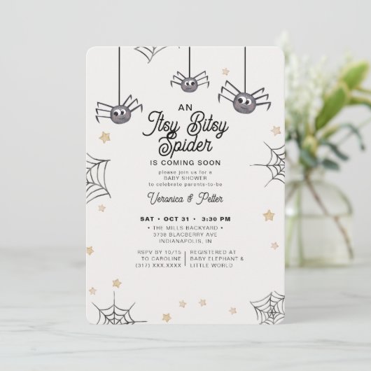 Itsy Bitsy Spider Neutral Halloween Babydusche Einladung (Stehend Vorderseite)