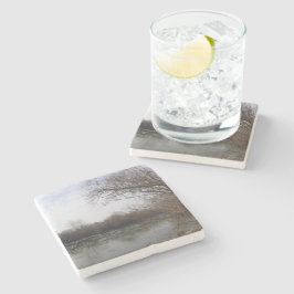 Ive Flussseite im Winter Steinuntersetzer