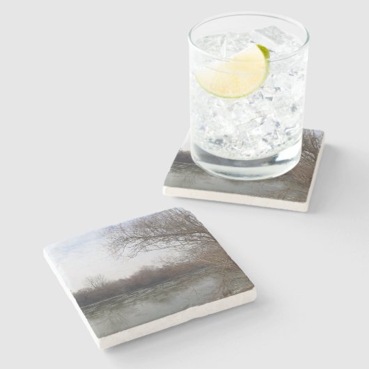 Ive Flussseite im Winter Steinuntersetzer (Seitenansicht)