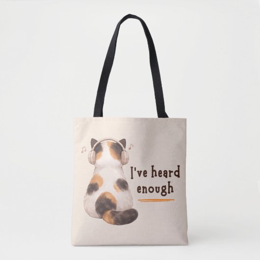 "I've heard enough" Cat Wearing Headphone Tasche (Vorderseite)