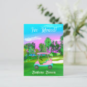 I've Moved Sunset Golf Course Pink Golf Cart Postkarte (Stehend Vorderseite)