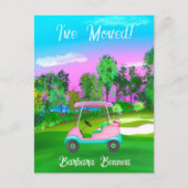 I've Moved Sunset Golf Course Pink Golf Cart Postkarte (Vorderseite)