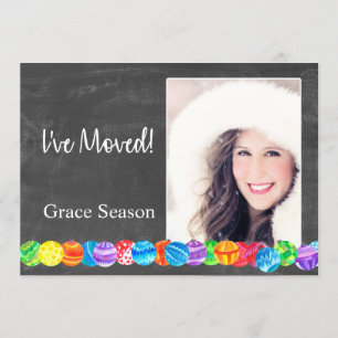 I've Moved Watercolor Baubles Foto Card Einladung