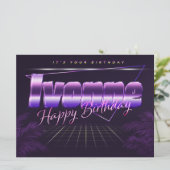 Ivonne Name Vorname lila retro Karte Geburtstag (Stehend Vorderseite)