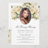 Ivorische Creme Rose Foto Beerdigung Gedenkstätte Einladung (Vorne/Hinten)