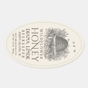 Ivory 32 oz Queenline Honey Label Vintag Skep V2 Ovaler Aufkleber