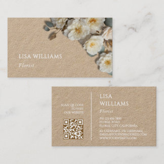 Ivory 3D Roses Rustic  | QR Code Visitenkarte