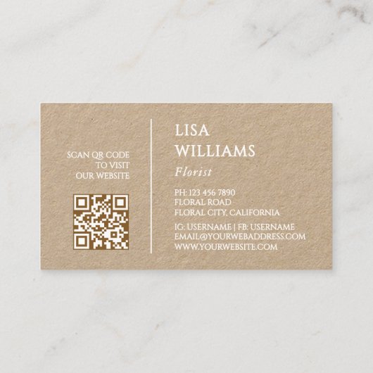 Ivory 3D Roses Rustic  | QR Code Visitenkarte (Rückseite)