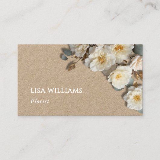 Ivory 3D Roses Rustic  | QR Code Visitenkarte (Vorderseite)