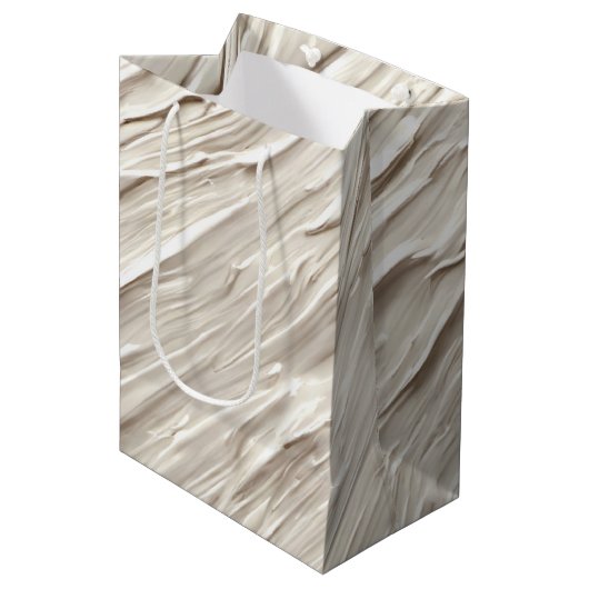 Ivory Abstrakt Textured Design Mittlere Geschenktüte (Vorderseite Schrägansicht)