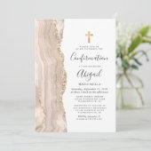 Ivory Agate Gold Glitzer Bestätigung Einladung (Stehend Vorderseite)