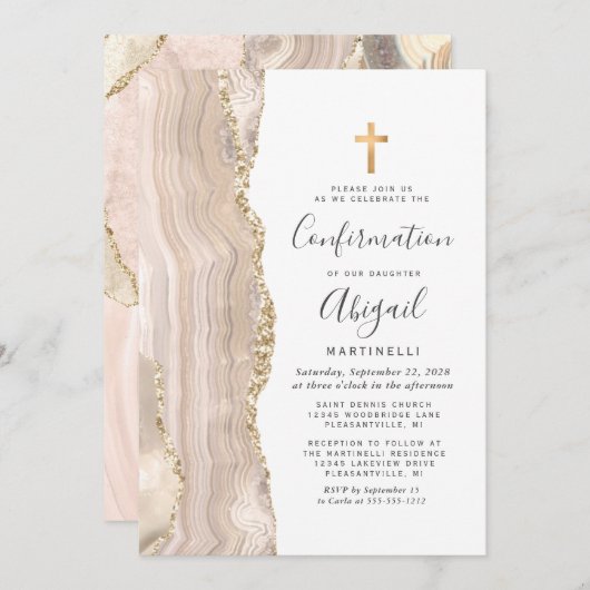 Ivory Agate Gold Glitzer Bestätigung Einladung (Vorne/Hinten)