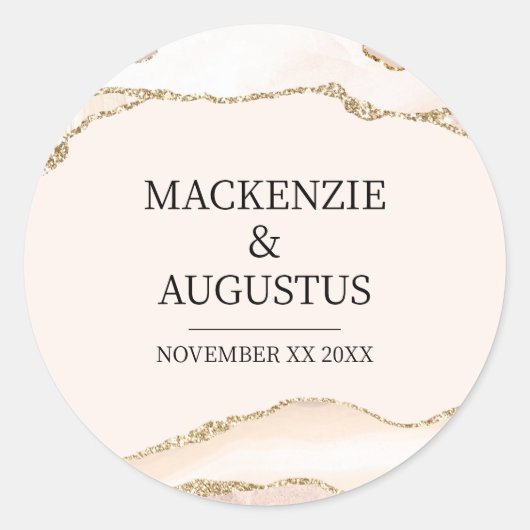 Ivory Agate & Gold Glitzer Braut und Groom Wedding Runder Aufkleber (Vorderseite)