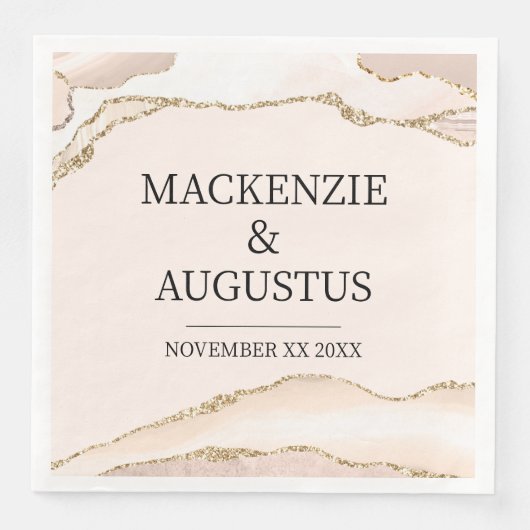 Ivory Agate & Gold Glitzer Braut und Groom Wedding Serviette (Vorderseite)