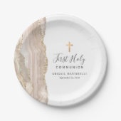 Ivory Agate Gold Glitzer Erste Heilige Kommune Pappteller (Vorderseite)