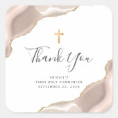 Ivory Agate Gold Glitzer Erste Heilige Kommune Quadratischer Aufkleber (Vorderseite)