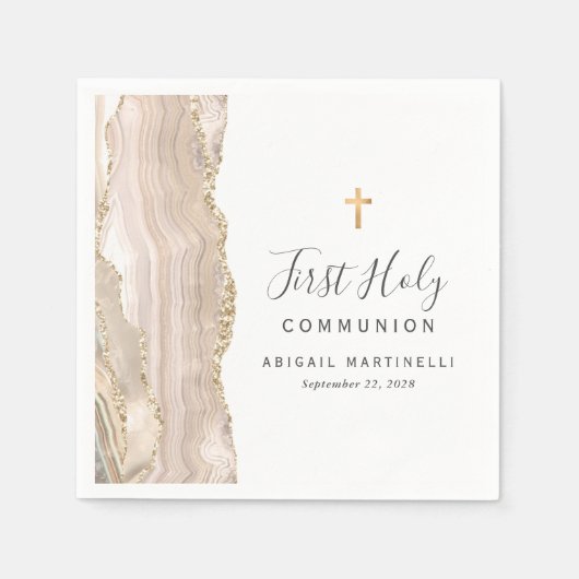 Ivory Agate Gold Glitzer Erste Heilige Kommune Serviette (Vorderseite)