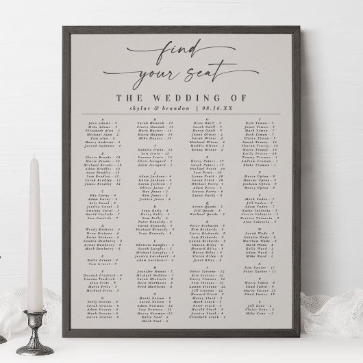 Ivory Alphabetical Wedding Seating Chart Poster