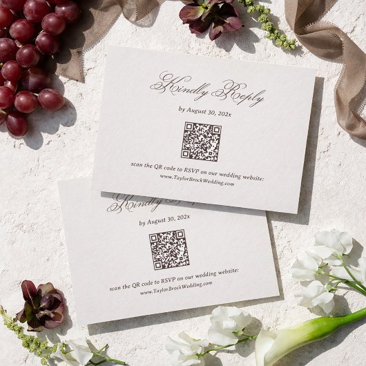 Ivory and Brown Wedding RSVP Card Qr Code Begleitkarte