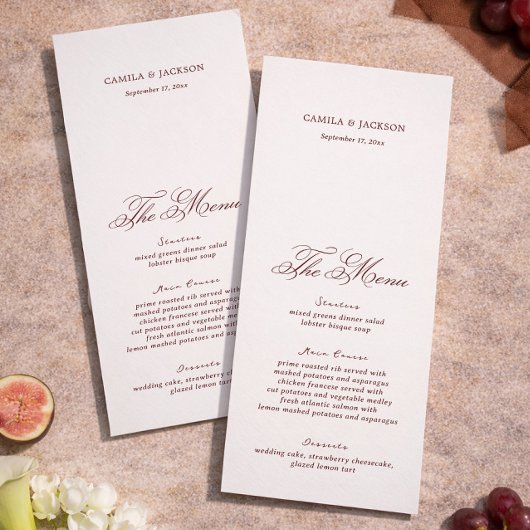 Ivory And Burgundy Wedding Menu Card Einladung
