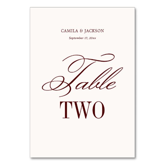 Ivory and Burgundy Wedding Tischnummer (Vorderseite)