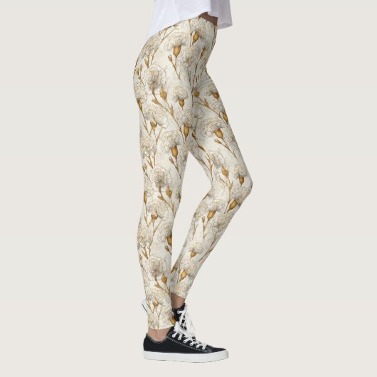 Ivory and Gold Weightlifting Carnation Charm  Leggings (Rechts)